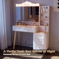M&Ms - Vanity Desk With Mirror And Lights,Makeup Vanity With 2 Usb Power Strip,Vanity Set With Two Drawers And Three-Drawer Chest, 3 Lighting Modes Adjustable Brightness, Foldable Three-Sided Mirror(White)