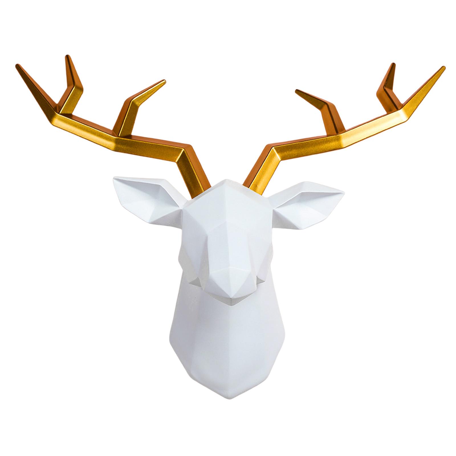 Magideal - Cabeza De Ciervo En 3D, Decoración De Pared, Escultura De Pared, Cabeza De Animales Coleccionables, Estatua De Resina Geométrica, Figuritas Para Dormi