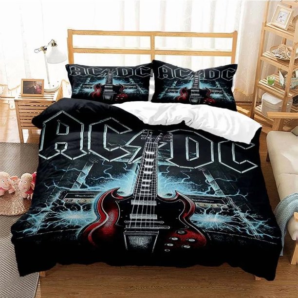 AC/DC Rock Band Bedding Set,Duvet Cover Comforter Bed Set Quilt Cover Pillowcase, Boys Girls Adults Bed Sheets