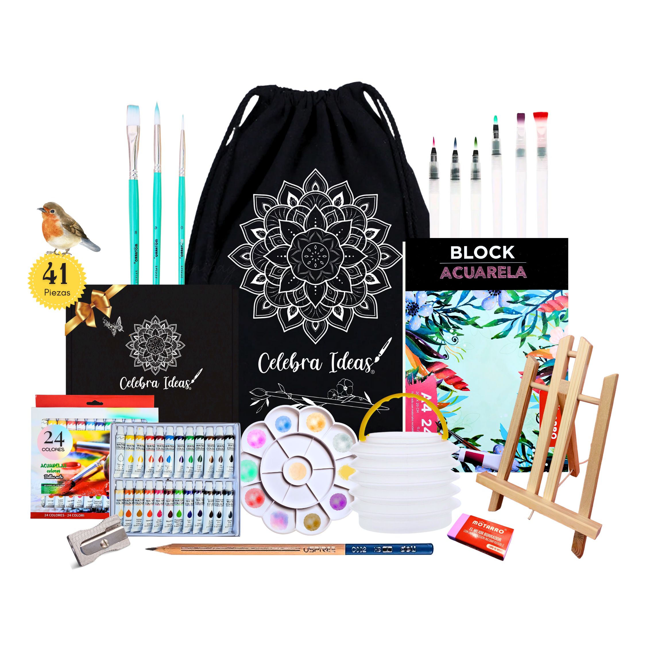Celebra Ideas - Set De Arte Con Pinturas Acuarela Kit Artistico Con Atril