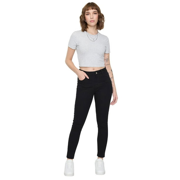 Jeans Mujer Color Skinny Negro Corona