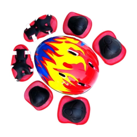 Magideal - 7X/Set Casco De Bicicleta Para Niños, Casco De Patinaje, Sombrero De Bicicleta, Equipo De Protección, Casco De Monopatín Para Adolescentes Para Patina Rojo