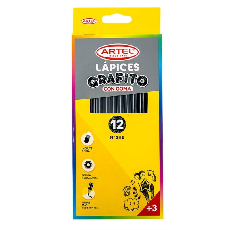 Artel - Caja De 12 Lápices Grafito Con Goma