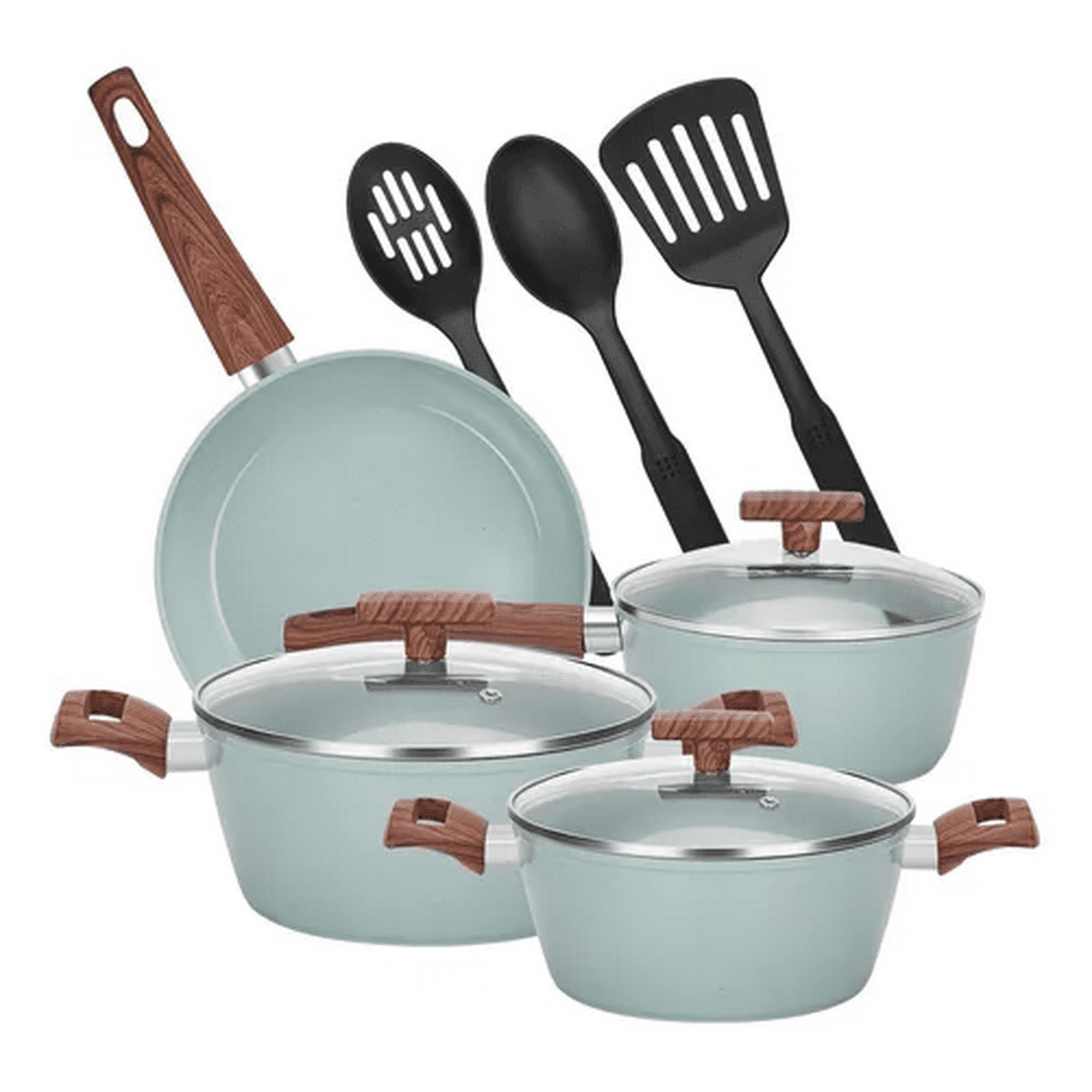 Genérico - Batería De Cocina De 10 Piezas, Antiadherente, Granito, Color Verde Claro