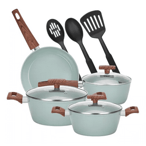 Genérico - Batería De Cocina De 10 Piezas, Antiadherente, Granito, Color Verde Claro