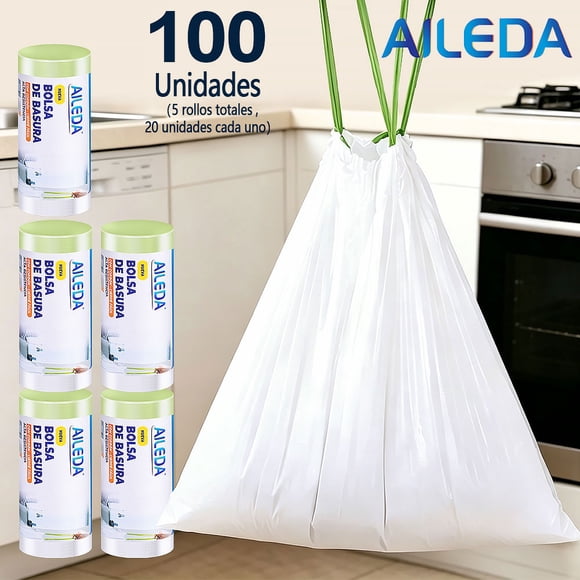 Aileda Bolsa Basura Baño Con Cordón Para Papelero 50x55 Cms 20 uni por rollo En Total 5 rollos