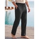thumbnail image 4 of INSPIRE CHIC Pantalones de Lino Transpirables con Cordón de Ajuste Relajado y Textura a Rayas para Hombre, Talla XL, Negro, 4 of 5