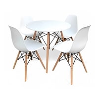 Klik Muebles - Comedor Mesa Eames Redonda Blanca 80Cm + 4 Sillas Eames Blancas