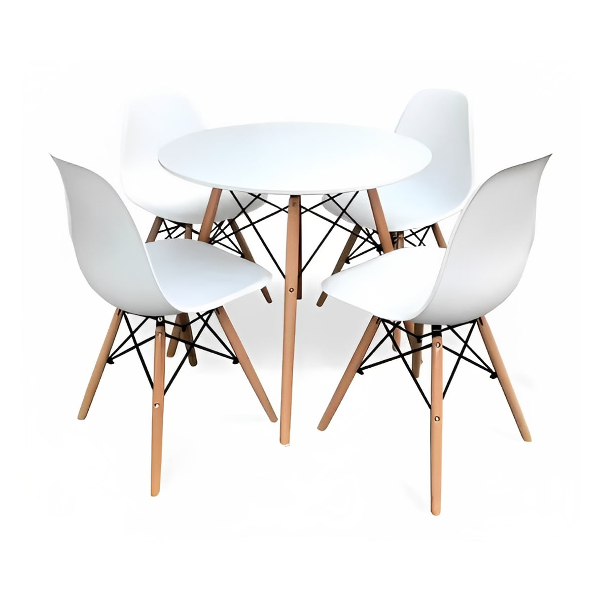 Klik Muebles - Comedor Mesa Eames Redonda Blanca 80cm + 4 Sillas Eames Blancas