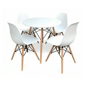Klik Muebles - Comedor Mesa Eames Redonda Blanca 80Cm + 4 Sillas Eames Blancas