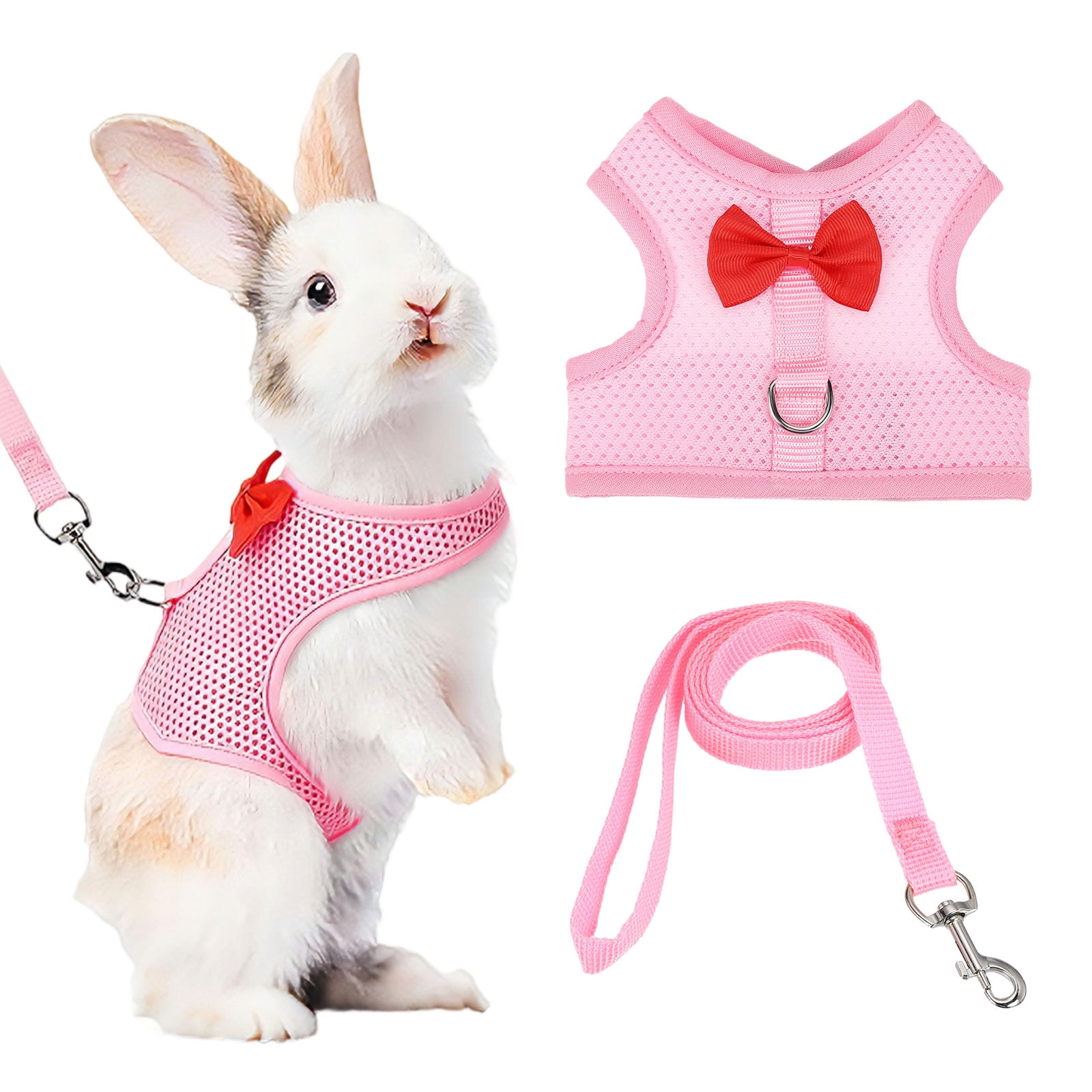 Arnés y Correa para Conejo Uxcell, Arnés de Chaleco Lindo para Mascotas Pequeñas, Correa Ajustable Suave de Hebilla de Malla Transpirable (M, Rosa) para Conejito Gatito Cerdito Cachorros
