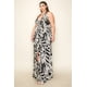 thumbnail image 3 of Vestido Largo Con Cuello Halter Estampado De Satén Arrugado Volantes Fruncido En La Cintura Y Abertura Frontal Negro (talla Grande Para Mujer), 3 of 4