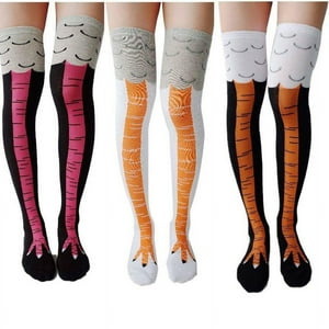 Malltradecl - 6 Pares Divertidas Calcetas 3D Pata De Pollo Sobre La Rodilla