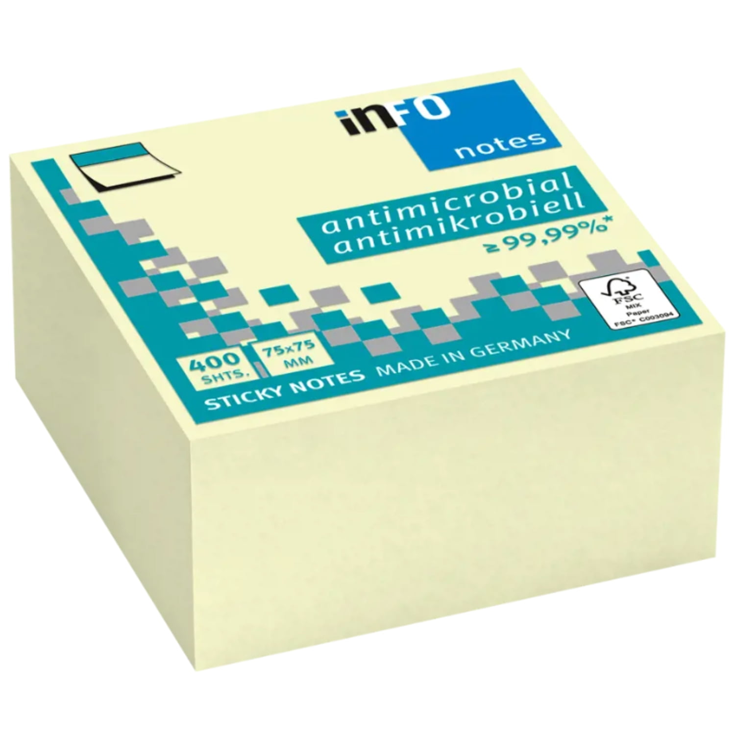 Infonotes - Pads Notas Adhesivas Antimicrobial 400hojas 75mmx75mm - Ps