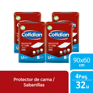 4 Paquetes Sabanillas Cotidian Gel Súper Absorbente 32 Un