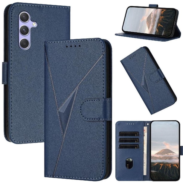 Funda Cartera Fibra de Carbono para Samsung Galaxy A55 5G con Soporte y Cierre Magnético Azul