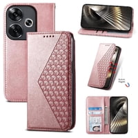 Funda Flip Foxdock Para Xiaomi Poco F6 5G , Estilo Billetera Con Diseño Rombo, Correa De Mano Y Soporte, Uso Diario