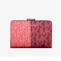 Billetera Michael Kors Womens Jet Set Travel Medium Bifold Twotone Logo Snap Wallet Oxblood Multi