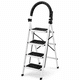 thumbnail image 1 of Escalera Eoland 4 Peldaños Plegable Metálica Tipo Tijera Peldaño Antideslizante Multipropósito Hogar Oficina Taller Uso Doméstico Blanco, 1 of 6