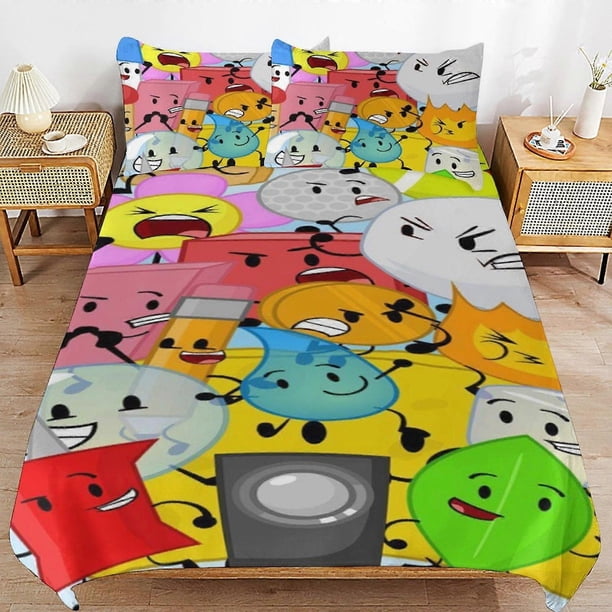 Juego de ropa de cama BFDI Battle For Dream Island, funda nórdica, cómoda y ligera, juego de ropa de cama con diseño de dibujos animados, 3 piezas