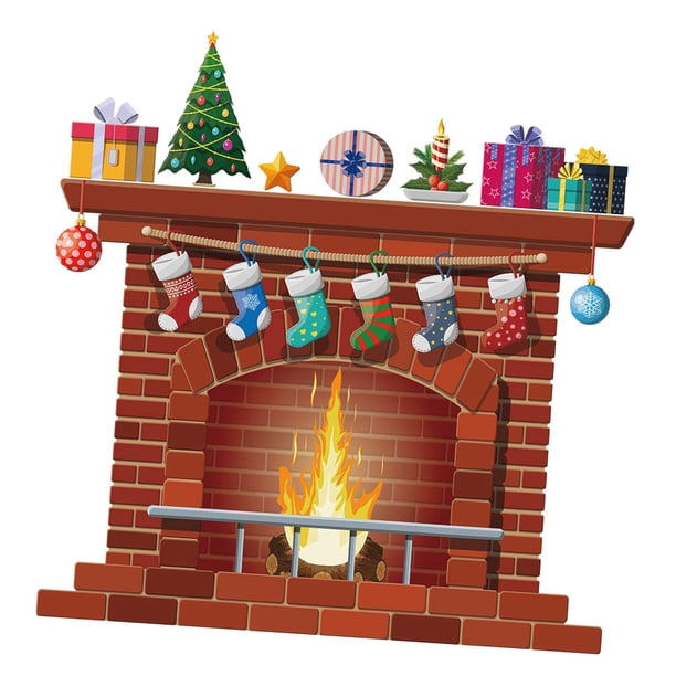 Etiqueta Engomada De La Ventana De La Chimenea De Navidad Para La Decoración Del Hogar De La Fiesta Interior