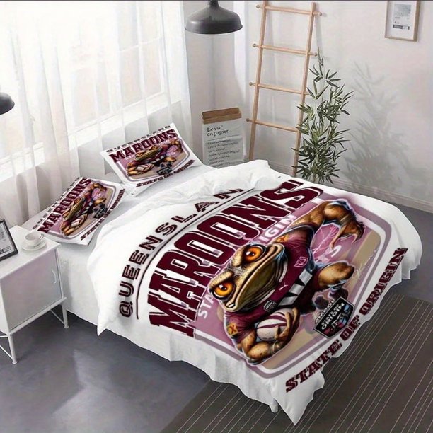 3pcs Queensland Maroons Rugby Team Creative Poster Duvet Cover Set - Bedding Suitable for Bedroom Decoration and RV Bedding Halloween Christmas Gift (1 * Comforter Cover + 1/2 * Pillowcase