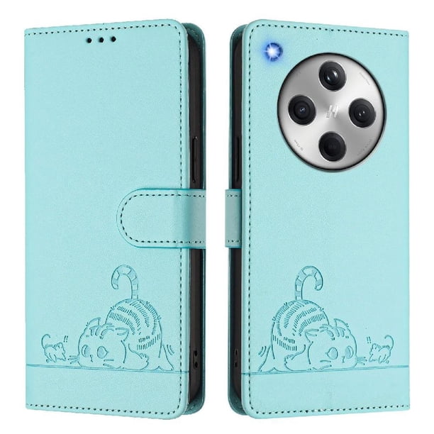 Funda tipo cartera FOXDOCK para OPPO Find X8 PRO con soporte, ranuras, RFID, diseño de gato