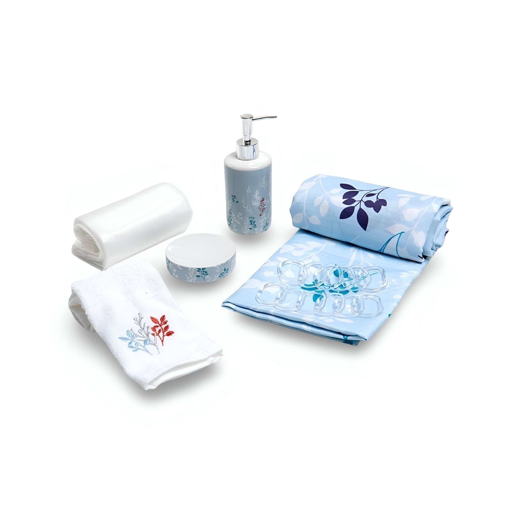 Juego De Baño En Caja 6 Piezas Cortina, Toalla Y Mas Mashini