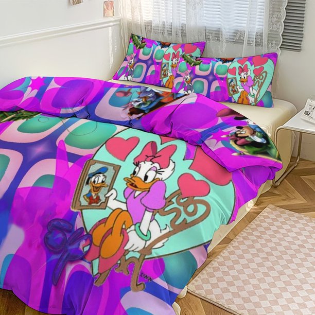 Daisy Duck Print Bedding Set Pattern Duvet Cove Set 3 Pieces 1 Quilt Cover And 2 Pillowcases for Women Men Teens