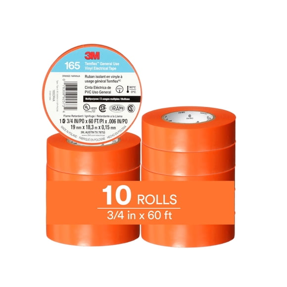 Cinta aislante 3M Temflex 165 naranja 19 mm x 18 m, 10 rollos