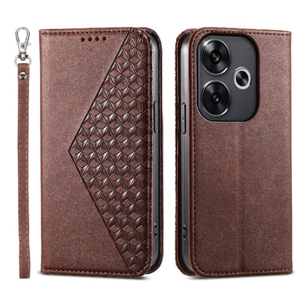 Funda Flip FOXDOCK para Xiaomi Redmi Turbo 3 5G , Estilo Billetera con Diseño Rombo, Correa de Mano y Soporte, Uso Diario
