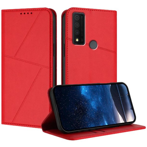 Funda Cartera Magnética para TCL 30 XE Protección Antichoque con Ranuras Rojo