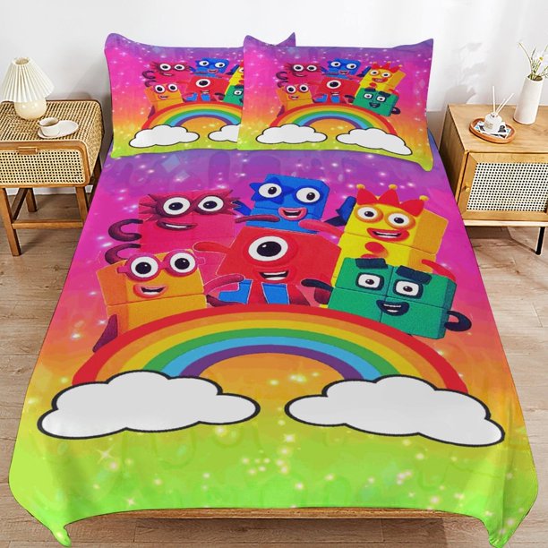 x147 Numberblocks Bed Duvet Cover Microfiber Bedding Sets 3D Printed Lightweight 3 Piece Comforter Sets, 1 Duvet Cover And 2 Pillow Shams for Kids Boys Girls 79"x90" jn147