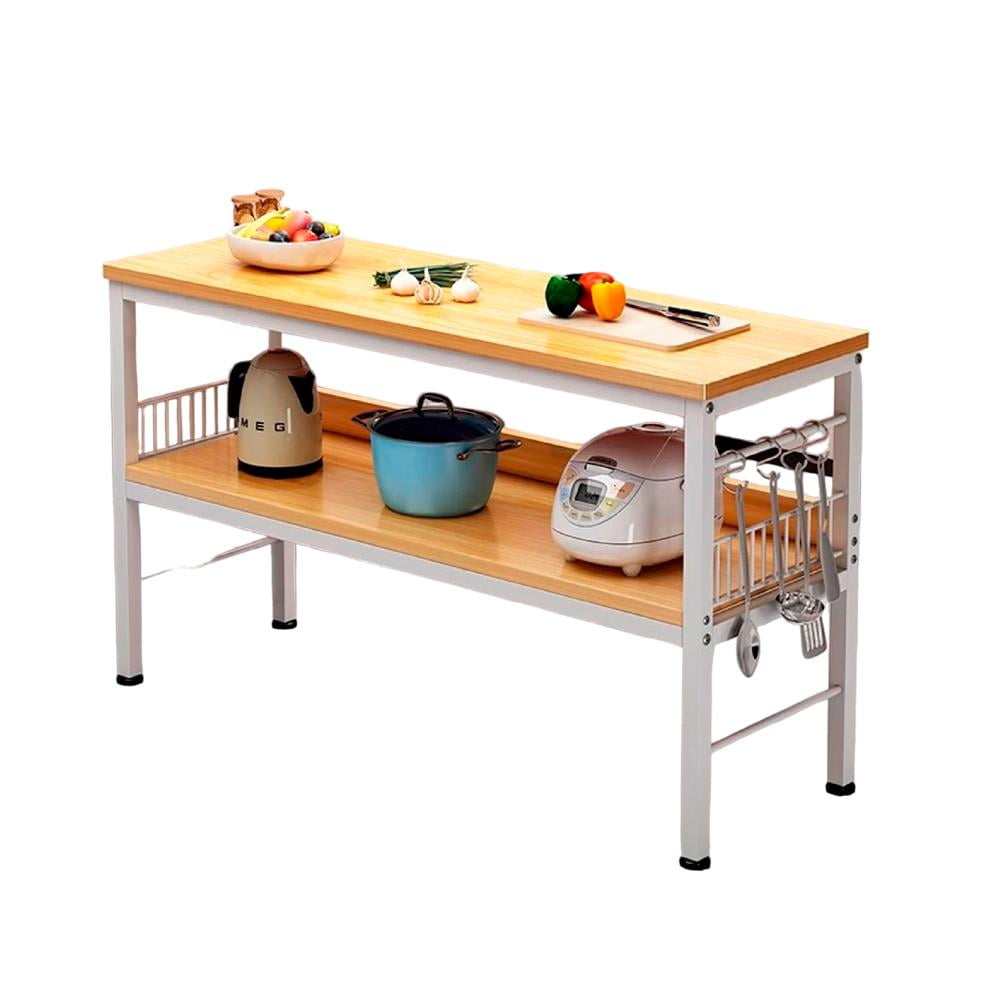 Klik Muebles - Mesa De Cocina Organizadora 2 Niveles Metal Y Madera Clara - Blanca