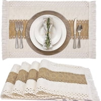 Xusx111 - Conjunto De Alfombras De 4, Decoración De Mesa Y Alfombras De Estilo De Granja Cáñamo De Algodón, Para Mesa De Comedor, Caramelo