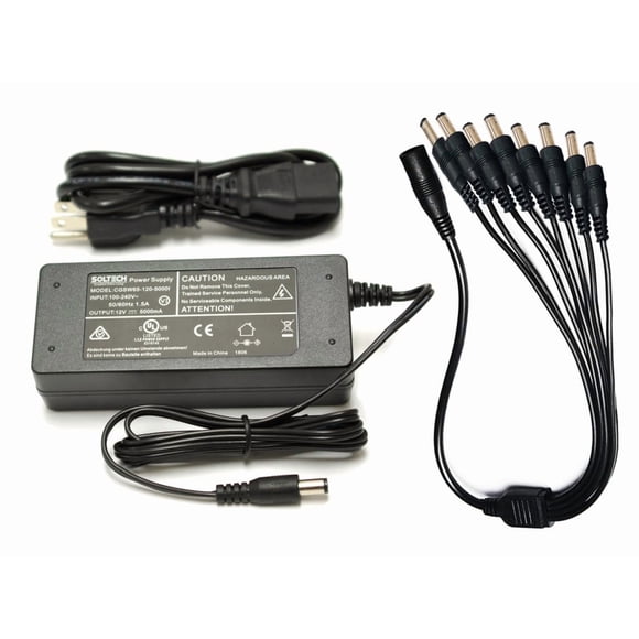 Adaptador CCTV SOLTECH 12V 5A 60W con divisor de 8 vías Wisenet