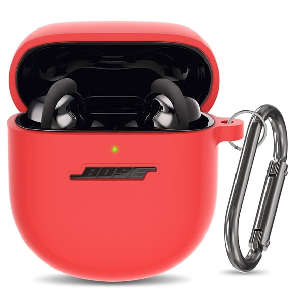 Estuche de silicona para auriculares Bose QC II/Ultra FIRE ROSE, rojo + llavero