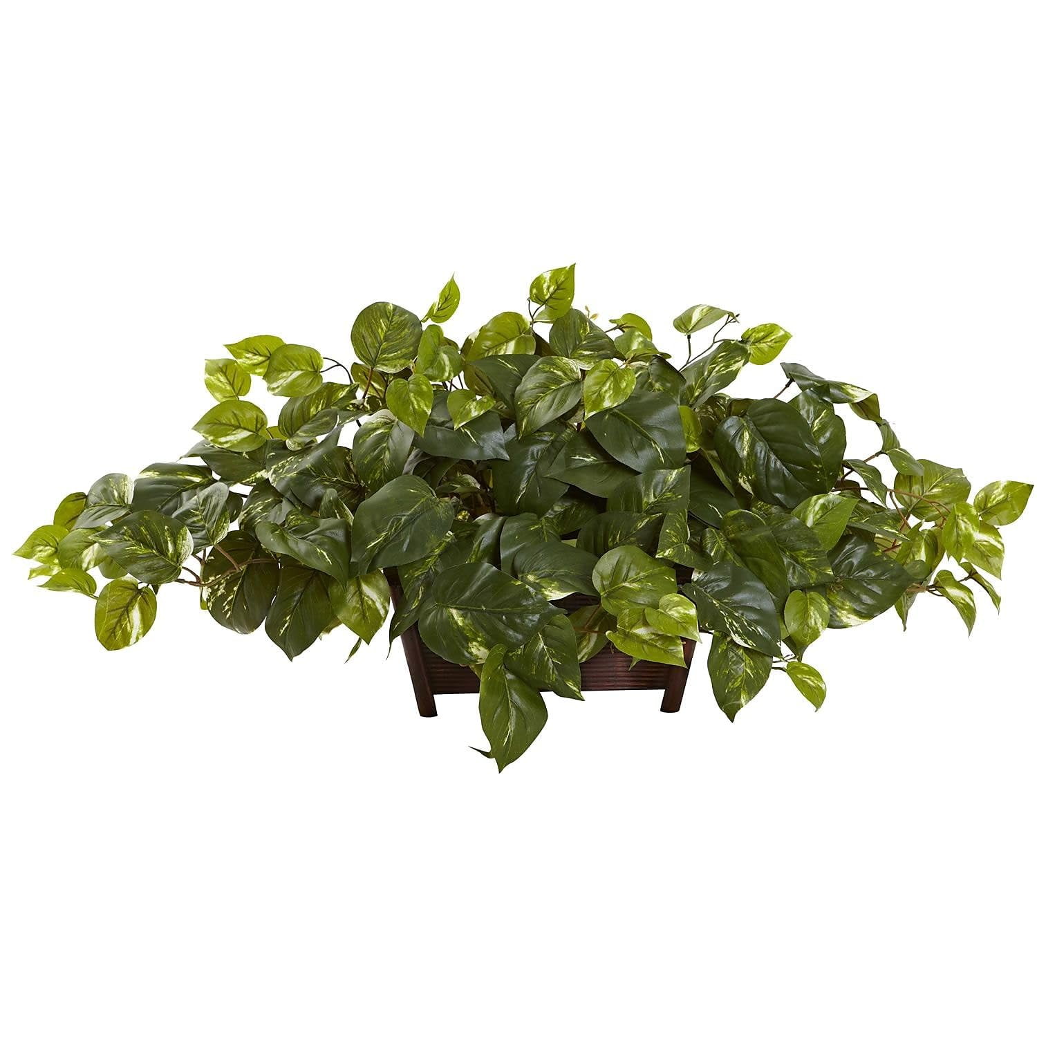 Nearly Natural - Planta Artificial Pothos Casi Natural Con Maceta Rectangular