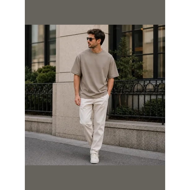 Polera Hombre Oversize Manga Corta Cuello Redondo Lisa Cafe