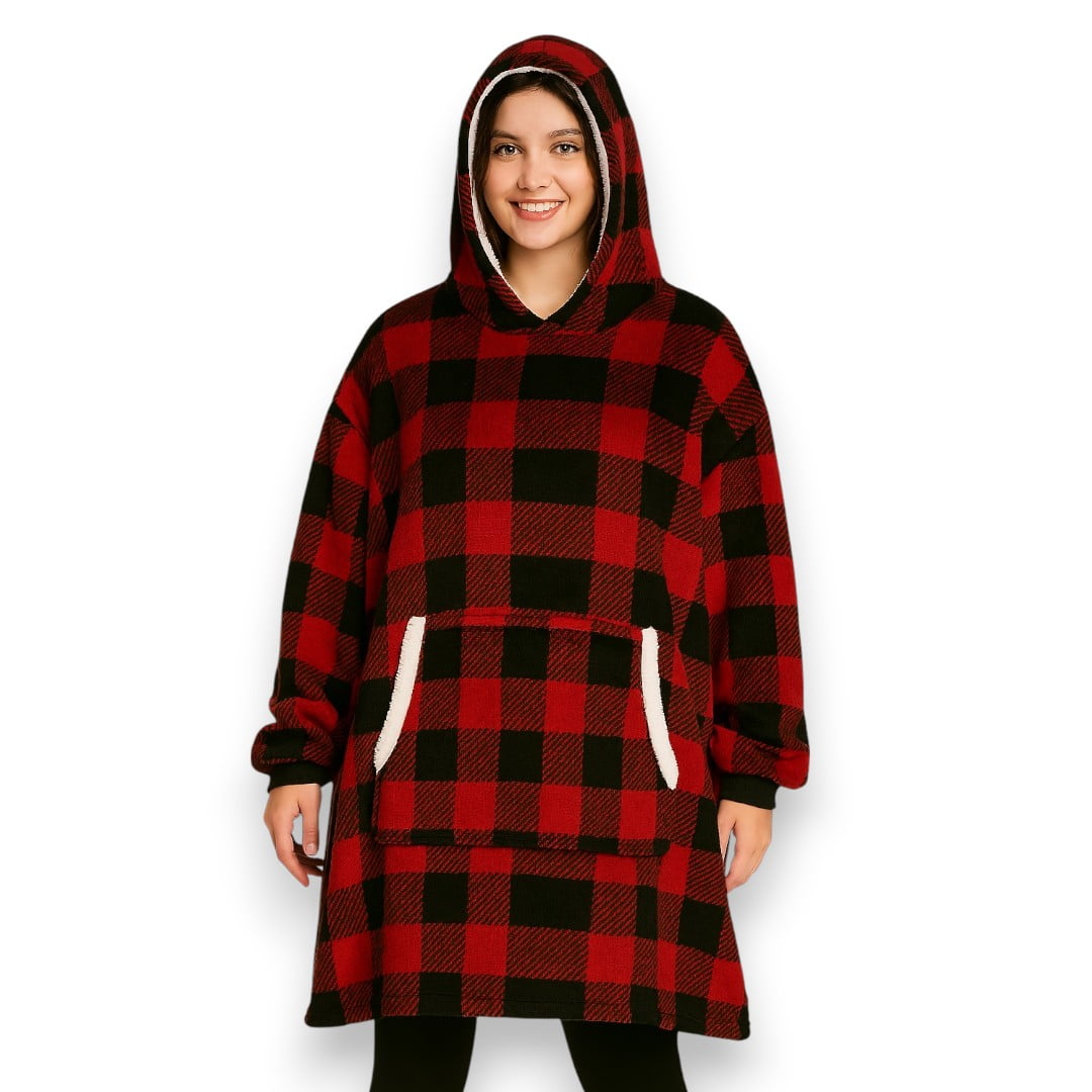 Genérico - Poleron Sherpa Bata Polar Oversize Peludo Manta Frazada Poleron Cuadros