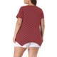 thumbnail image 3 of Agnes Orinda Blusa de Talla Grande para Mujer con Cuello en V, Manga Corta, Dobladillo Asimétrico, Lunares y Pliegues, Talla 3X, Burdeos, 3 of 6