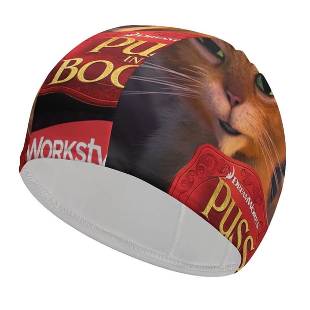El gato con botas Gorro de Natación de Licra, Gorro de Baño de Tela Cómoda, Gorro Elástico Antideslizante para Hombres, Mujeres y Niños
