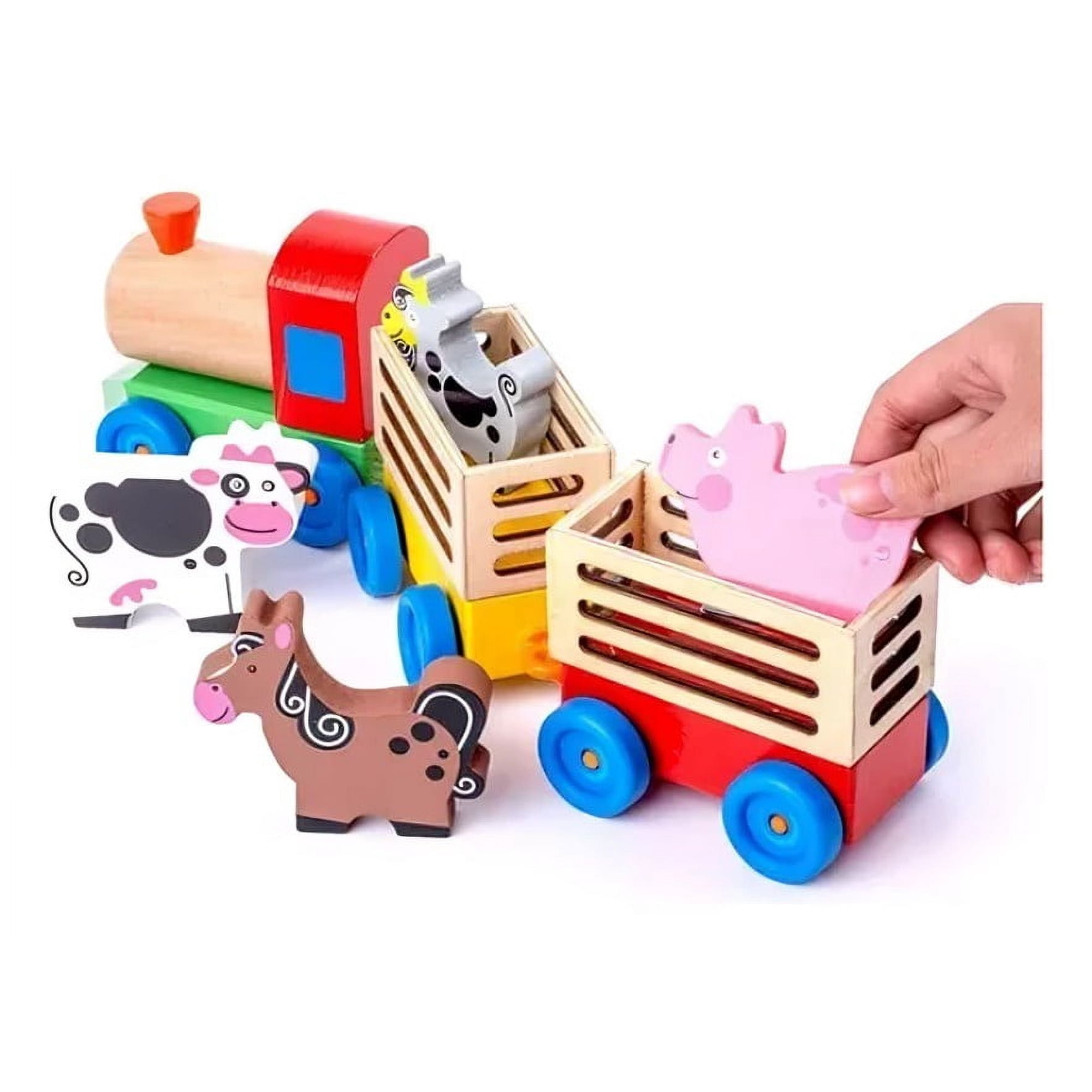 Tren de Madera de Juguete con Animales de Granja
