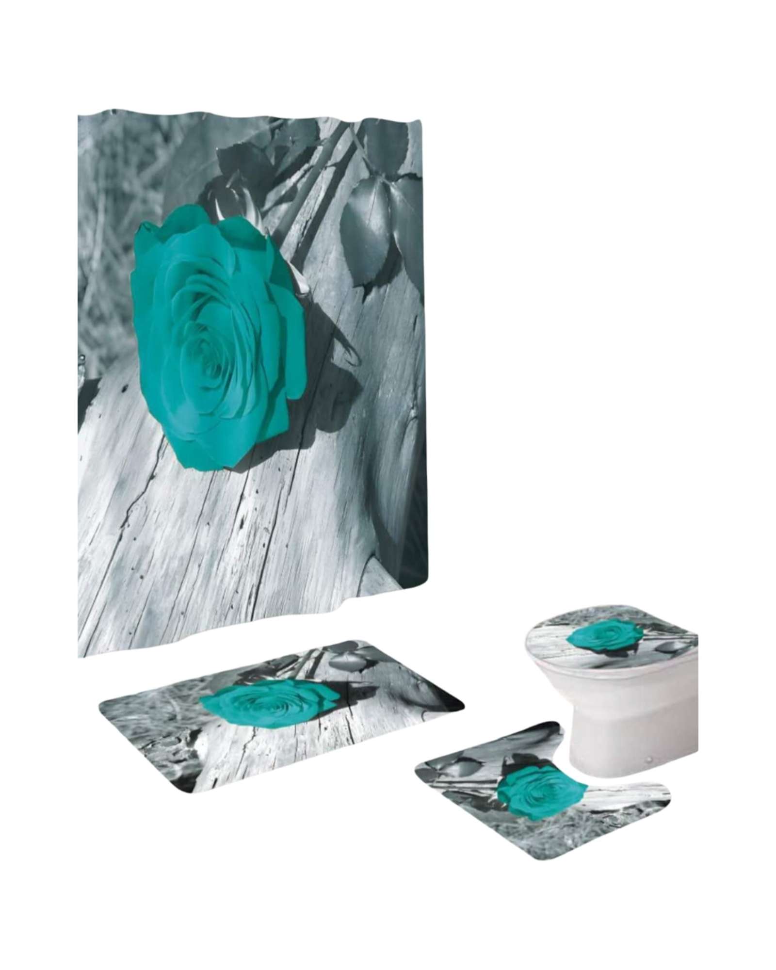 Mylhogar - Set De Baño 5 Piezas Cortina Mas Alfombras Mas Forro De Ducha