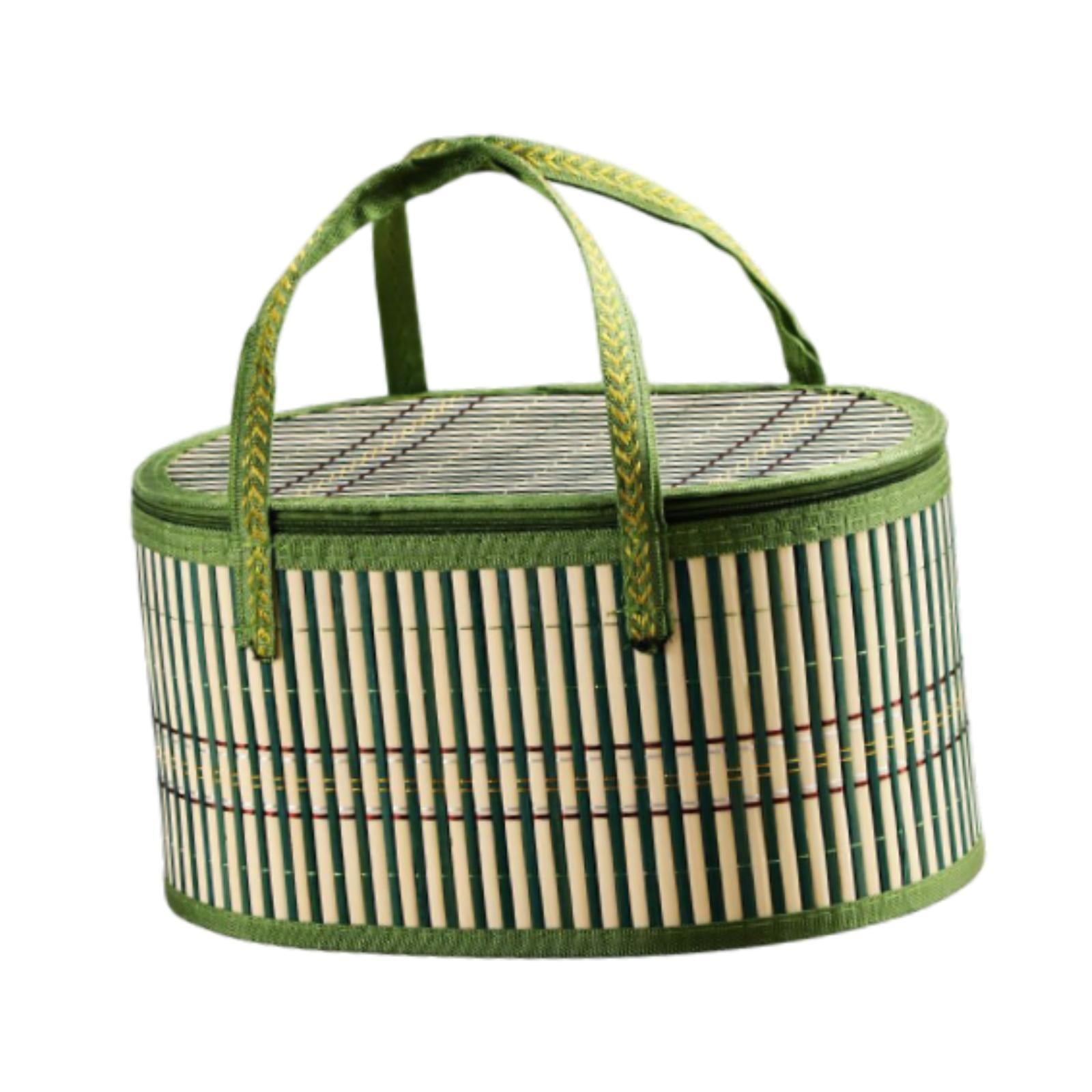 Magideal - Cesta Tejida De Bambú,cesta De Bambú Con Tapa,regalo Tejido A Mano Con Asas Dobles,cesta De Almacenamiento De Alimentos Para Fiesta,pastelería,aperiti Verde S
