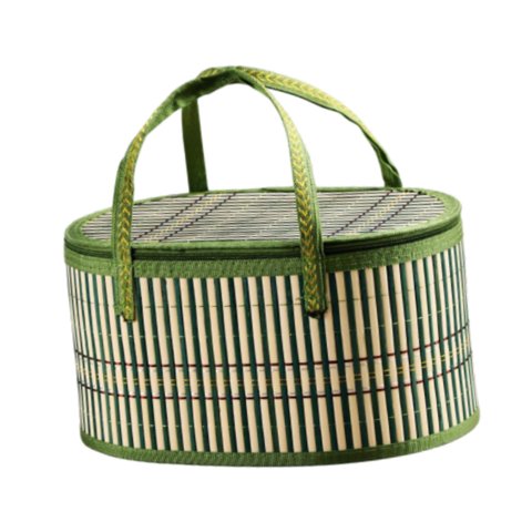 Magideal - Cesta Tejida De Bambú,Cesta De Bambú Con Tapa,Regalo Tejido A Mano Con Asas Dobles,Cesta De Almacenamiento De Alimentos Para Fiesta,Pastelería,Aperiti Verde S