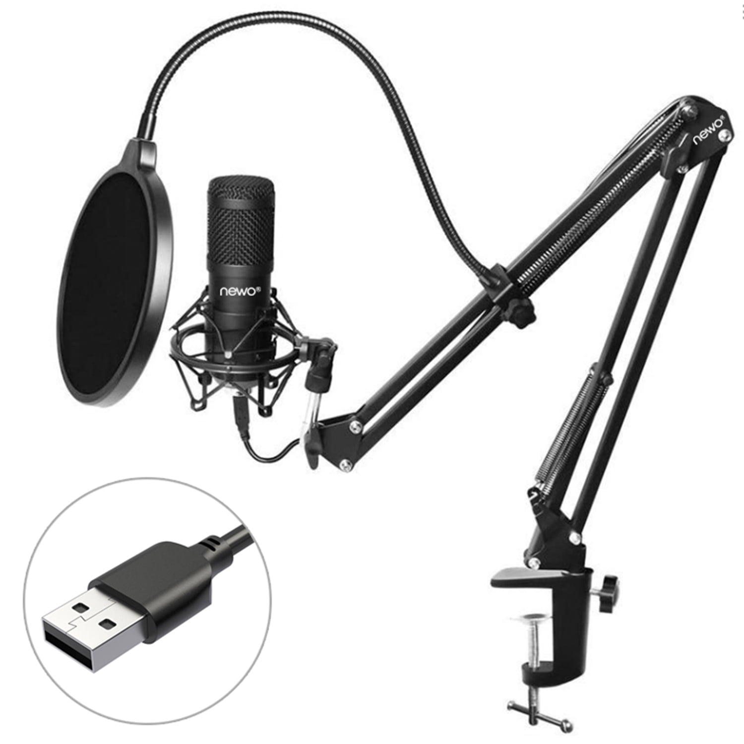 Newo - Kit Micrófono Condensador Usb Con Atril Y Antipop