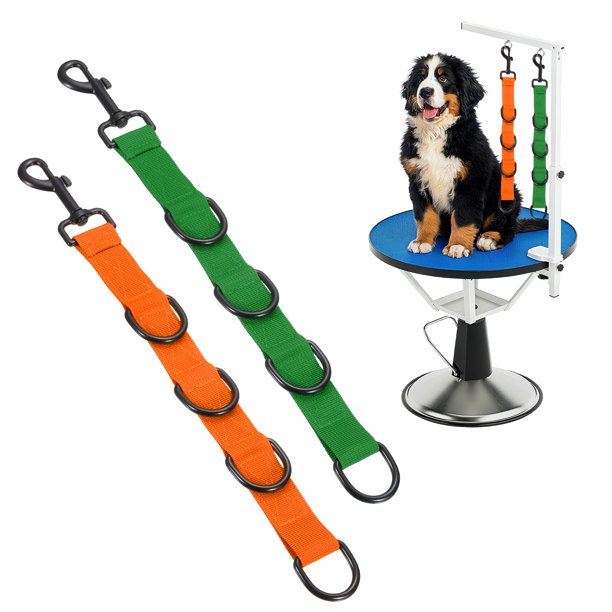 Uxcell Lazos de Aseo para Perros, Correa de Extensión de Nylon Ajustable para Mesa con 4 Anillos en D Negros (Naranja/Verde, 2 Piezas), Destinado para Baños Fijos de Perros y Corte de Pelo