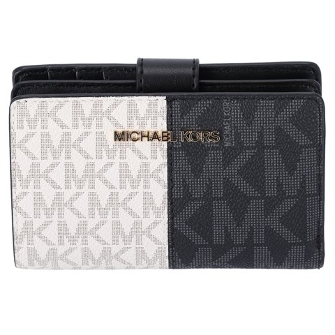 Billetera Michael Kors Womens Jet Set Travel Medium Bifold Twotone Logo Snap Wallet Black Multi