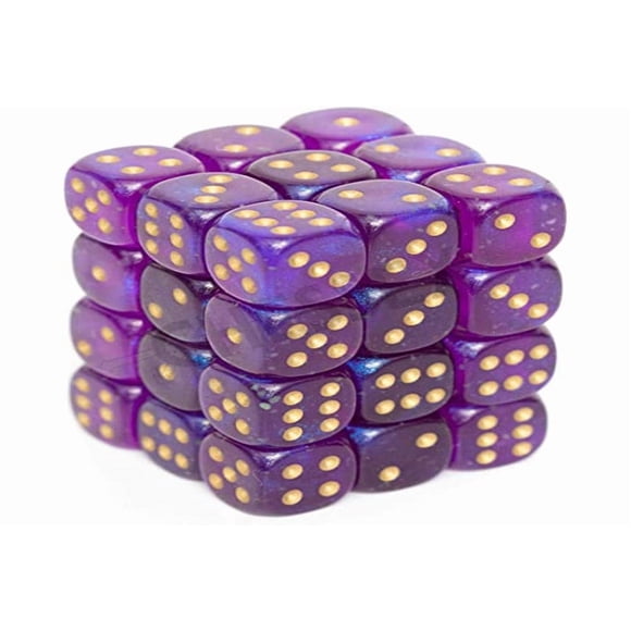 Dice Chessex Borealis 12 mm d6 Luminaria morada real/dorada x36